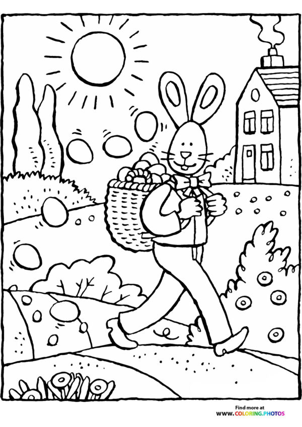 Easter bunny hiding eggs coloring page