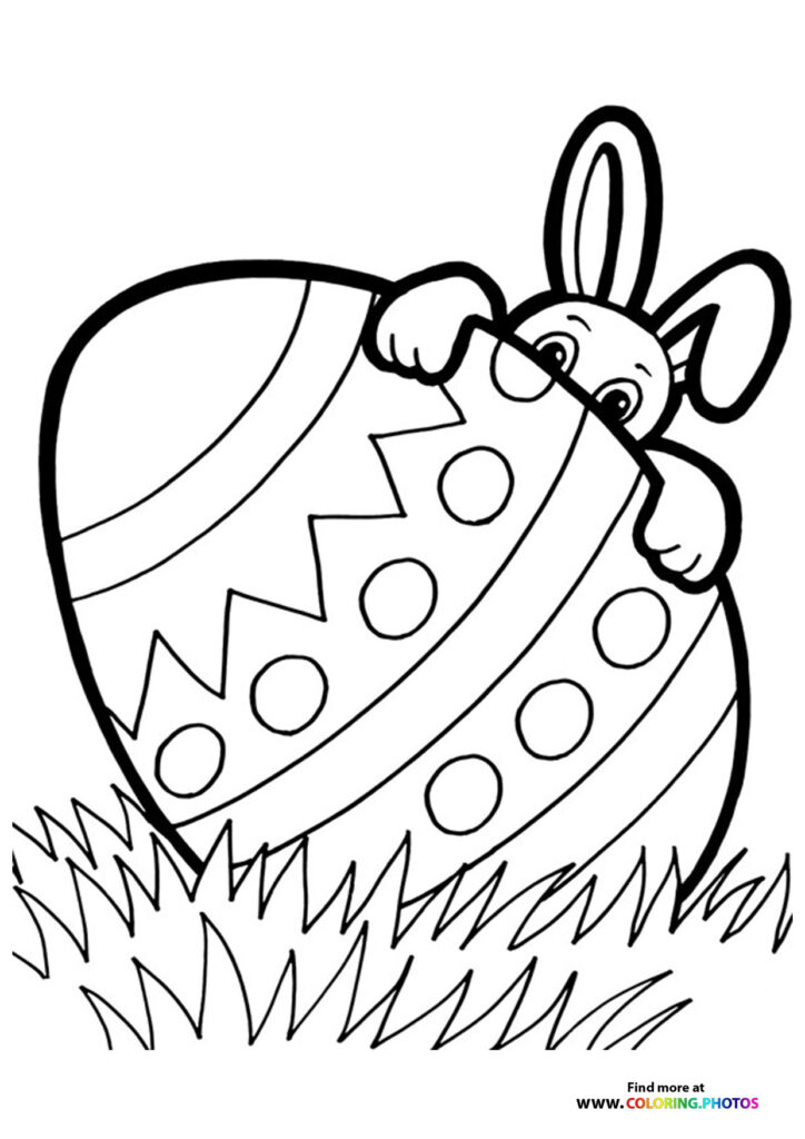 Easter bunny hiding behind egg - Coloring Pages for kids