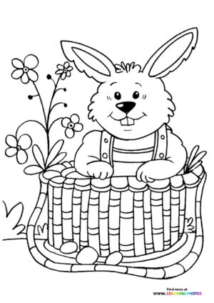 Easter buny in a basket coloring page