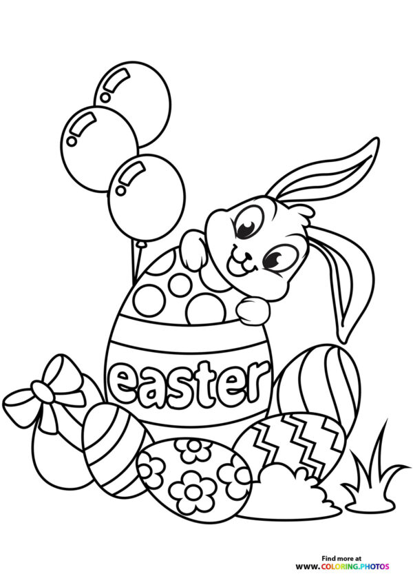 Easter bunny with balloons coloring page
