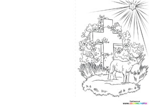 Easter card with a cross coloring page