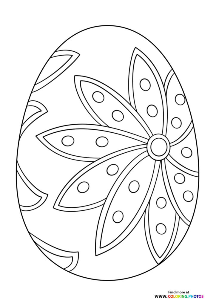 Easter egg with floral flower design and polka dot patterns coloring page