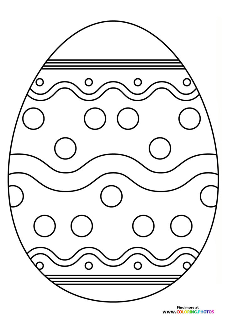 Decorated Easter egg with stripes, wavy lines, and polka dots coloring page
