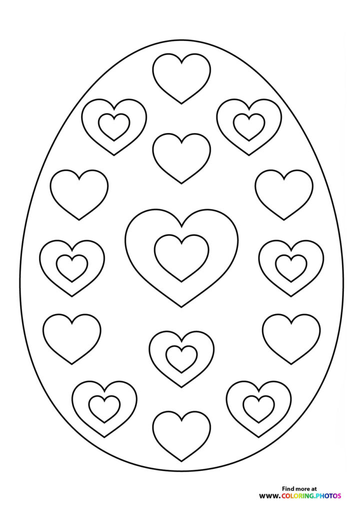 Easter egg decorated with nested hearts in various sizes coloring page