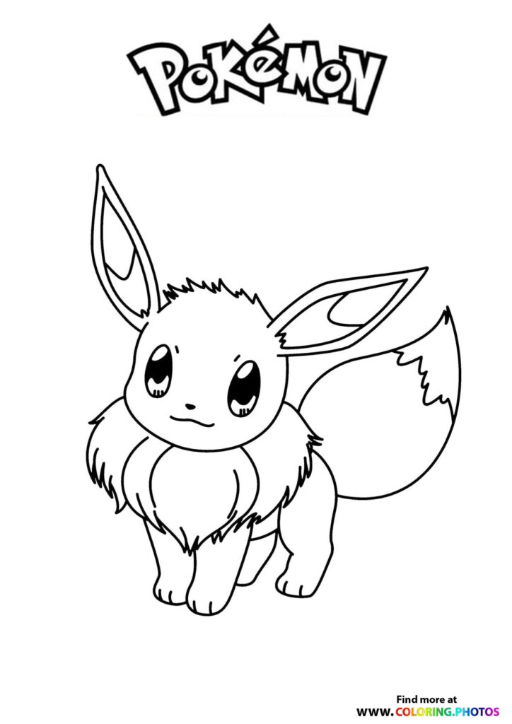 Eevee with fluffy fur, pointed ears and bushy tail Pokemon coloring page
