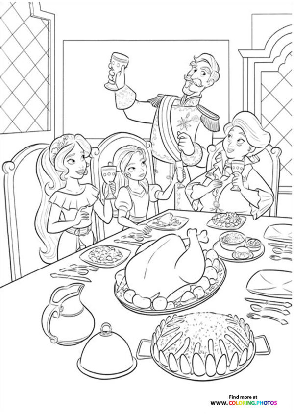 Elena Thanksgiving day family dinner coloring page