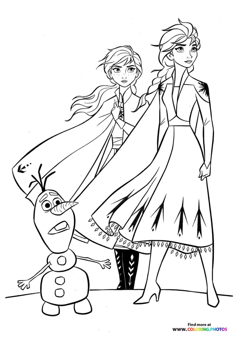 Elsa Anna and Olaf looking into distance - Coloring Pages for kids