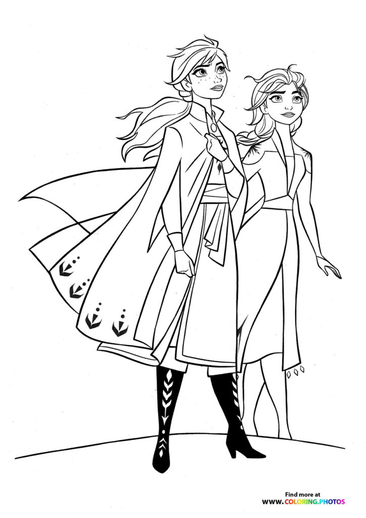 Elsa and Anna looking into distance - Coloring Pages for kids