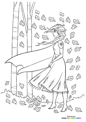 Elsa in the wind with leaves