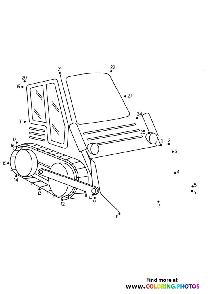 Forklift with 25 numbered dots dot-to-dot puzzle coloring page