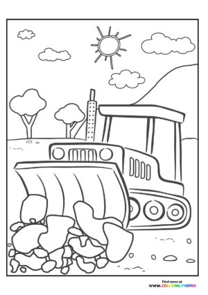 Excavator moving rocks