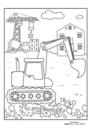 Excavator on construction site - Coloring Pages for kids