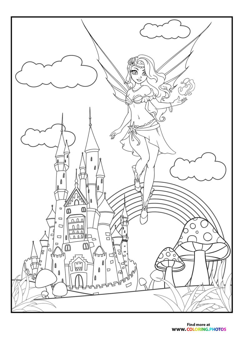 Fairy from castle - Coloring Pages for kids