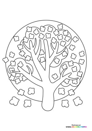 Autumn circle tree coloring page