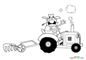 Farmer driving tractor