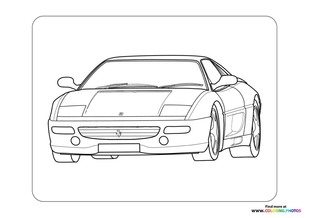 Sports car front view with grille and headlights coloring page