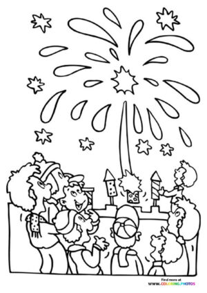 Fireworks for New Year coloring page
