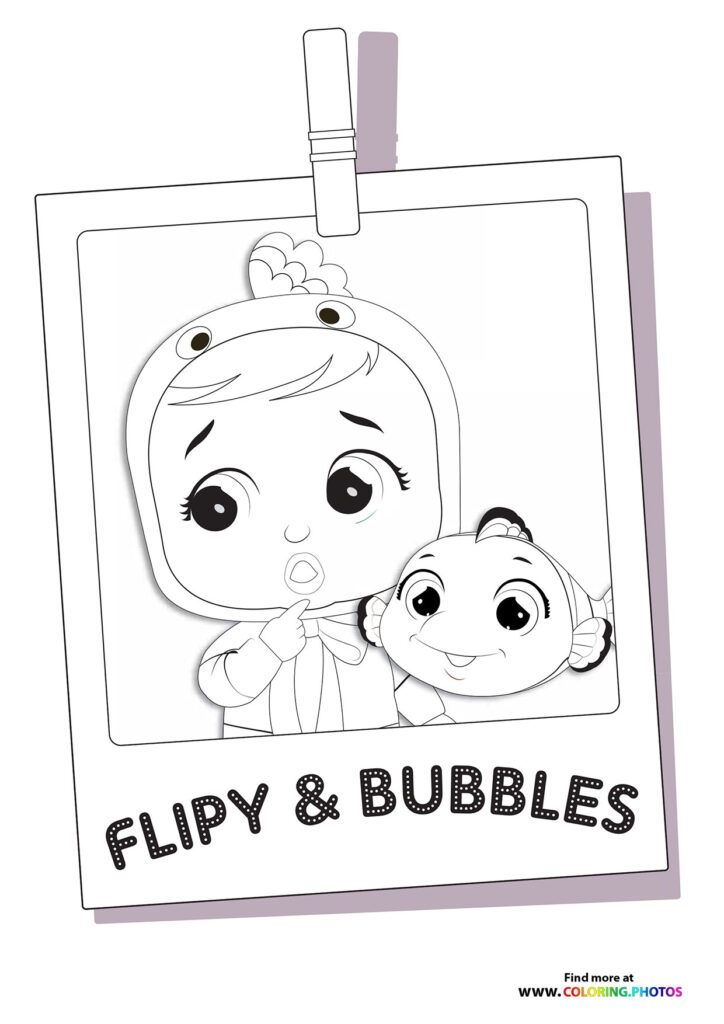 Flippy and Bubbles from Cry Babies coloring page with Flippy wearing a fluffy hat and Bubbles smiling beside her