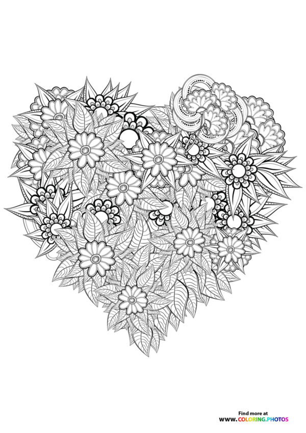 Valentines flower mandala coloring page