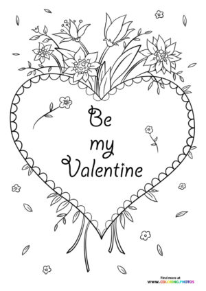 Flower Valentines card coloring page