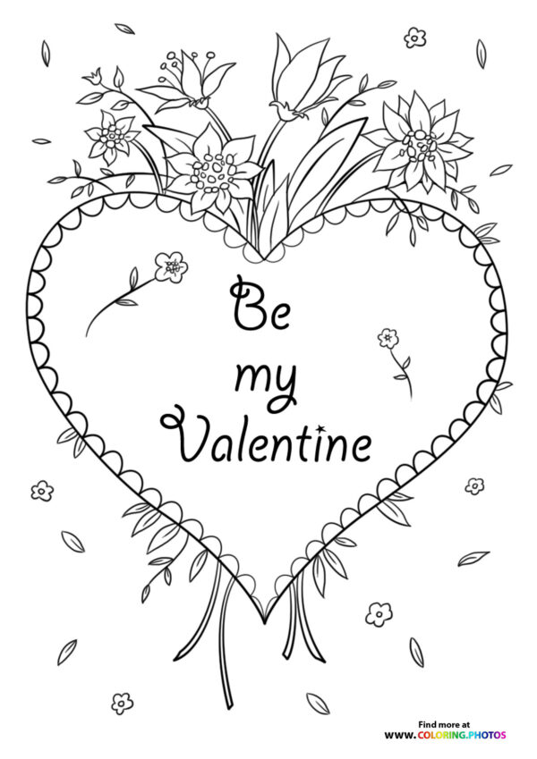 Flower Valentines card coloring page