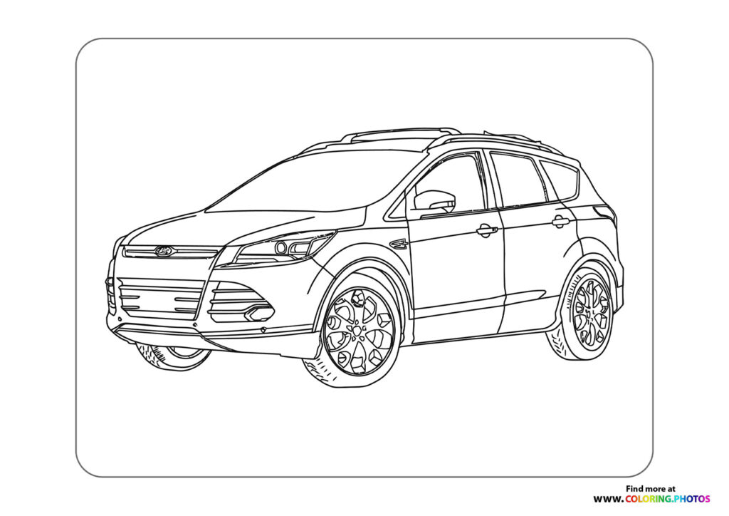 Modern SUV side view with detailed wheels and grille coloring page