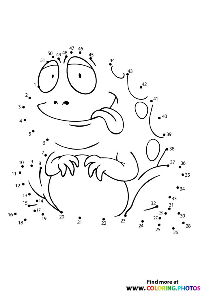 Silly monster face with bulging eyes and grin dot to dot advanced coloring page