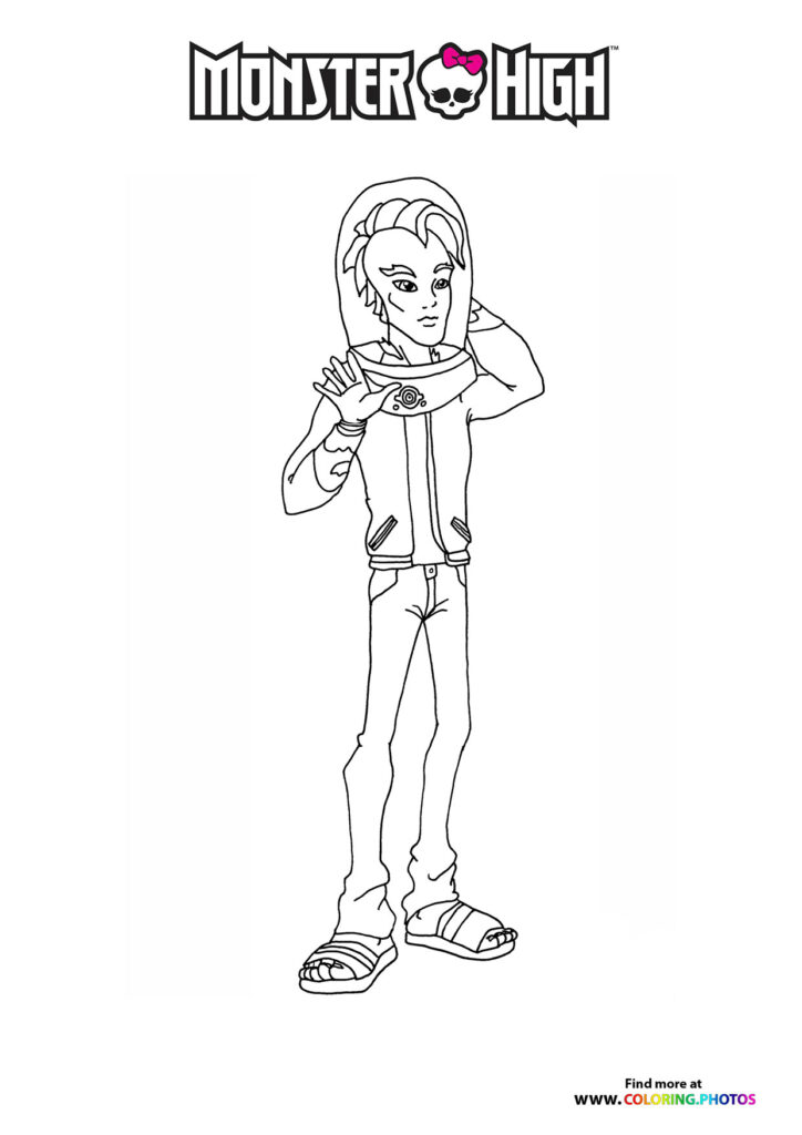 Frankie Stein from Monster High standing in hoodie and striped pants coloring page