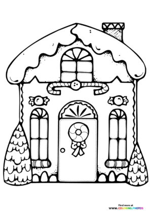 Gingerbread Christmas house coloring page