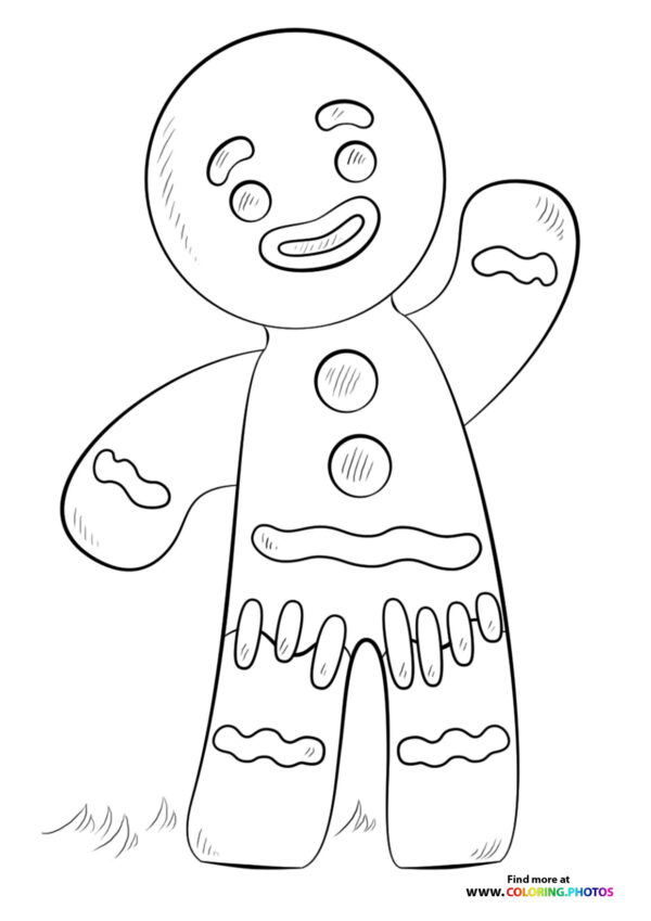 Gingerbread man waving coloring page