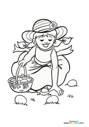 Girl hiding Easter eggs coloring page
