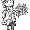 Girl holding autumn leaves coloring page