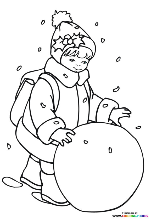 Girl making a snowman coloring page