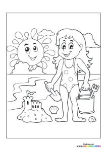 Girl on a beach - Coloring Pages for kids