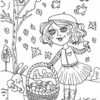 Girl picking up shrooms coloring page