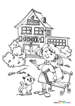 Girl with cat at school