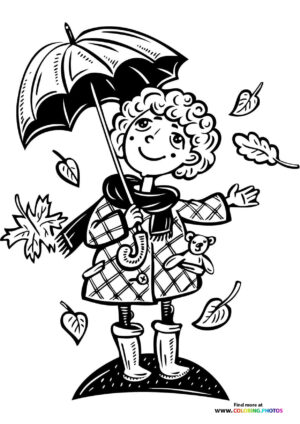 Cute girl with umbrella coloring page
