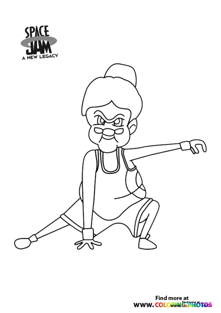 Granny in fighting stance with fists raised from Space Jam A New Legacy coloring page