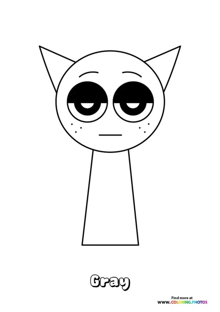 Gray from Sprunki with pointed ears and droopy eyes coloring page
