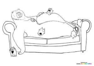 Grizzy on sofa with Lemmings coloring page