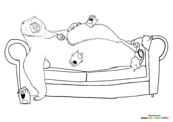 Grizzy on sofa with Lemmings coloring page