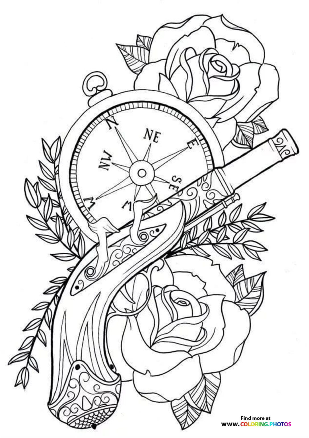Tattoos Adult coloring pages - Guns And Roses Coloring Page 1086x1536 