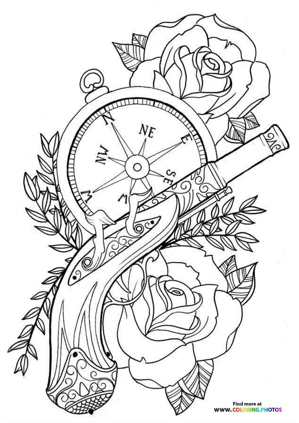 Guns And Roses Coloring Pages For Kids