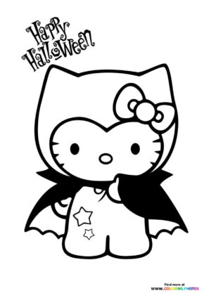 Halloween Hello Kitty vampire coloring page
