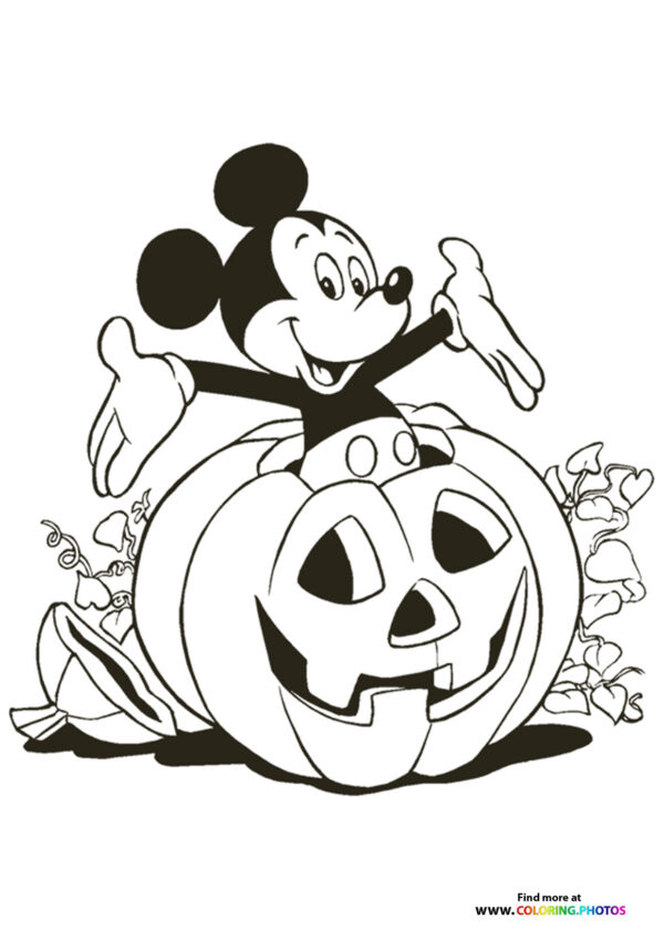 Halloween Mickey Mouse in pumpkin coloring page