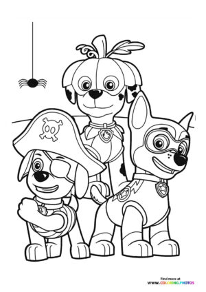 Halloween Paw Patrol in costume coloring page