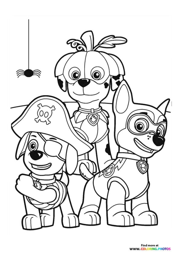 Halloween Paw Patrol in costume coloring page