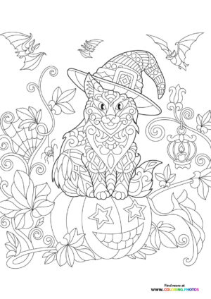 Cute hallween cat - Adult coloring coloring page