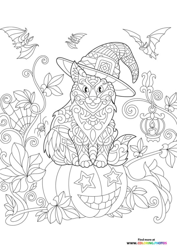 Cute hallween cat - Adult coloring coloring page
