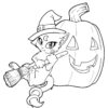 Hallween cat with a broom coloring page